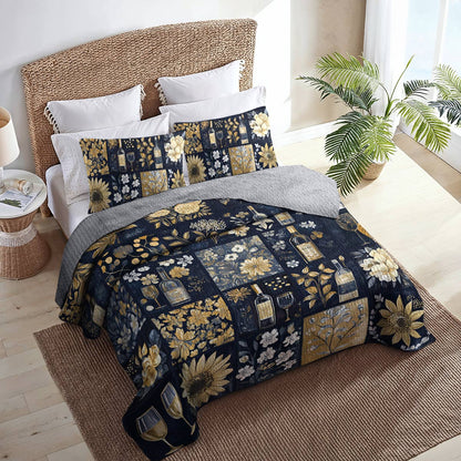 Shineful All Season Quilt 3-Piece Set Subtlety Wine Floral
