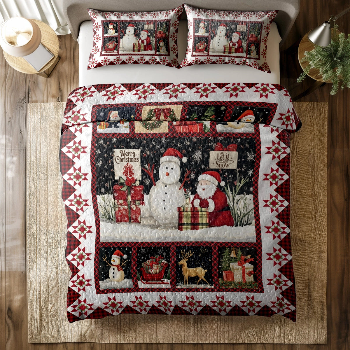 Shineful All Season Quilt 3-Piece Set Merry Christmas Patchwork