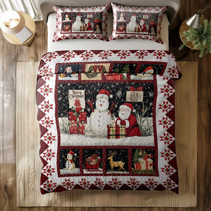 Shineful All Season Quilt 3-Piece Set Merry Christmas Patchwork