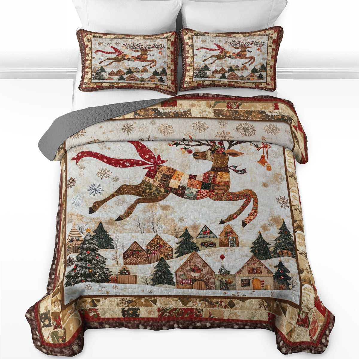 Shineful All Season Quilt 3-Piece Set Winter Reindeer Magic