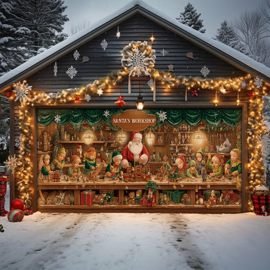 Shineful Garage Door Banner Decoration Santa’s Classic Toy Workshop