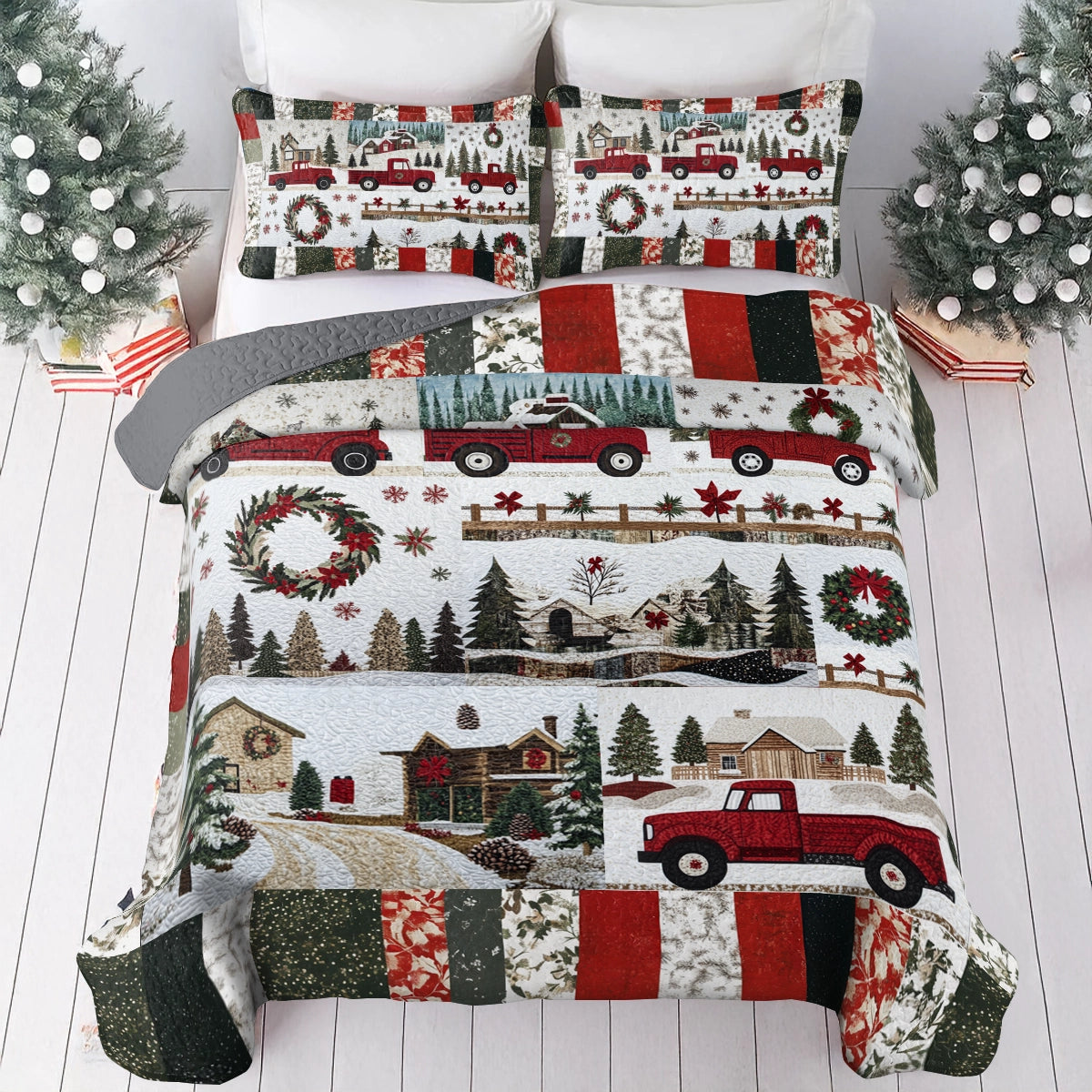 Shineful All Season Quilt 3-Piece Set Christmas Country Truck