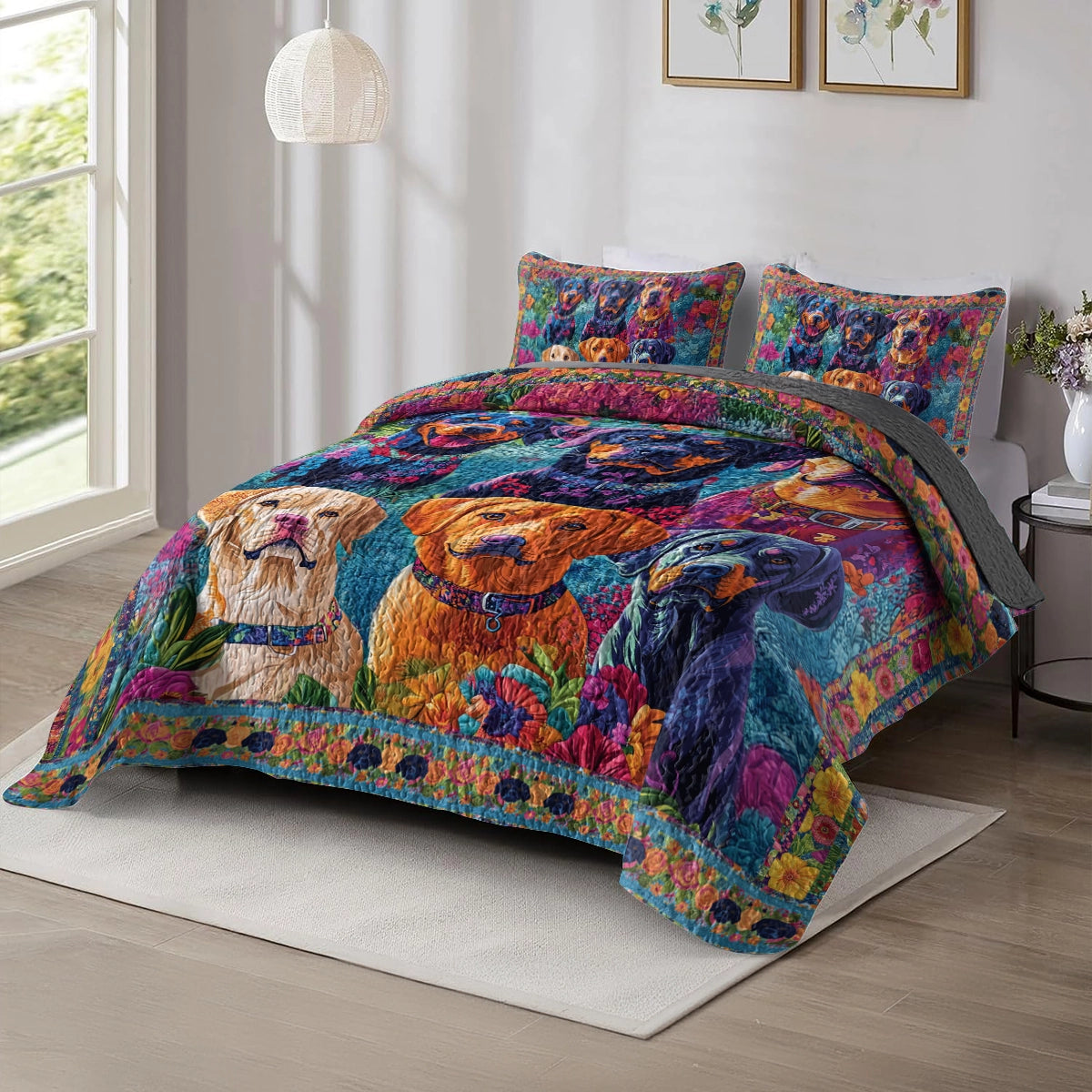 Shineful All Season Quilt 3-Piece Set - Rottweiler's Vibrant Companions