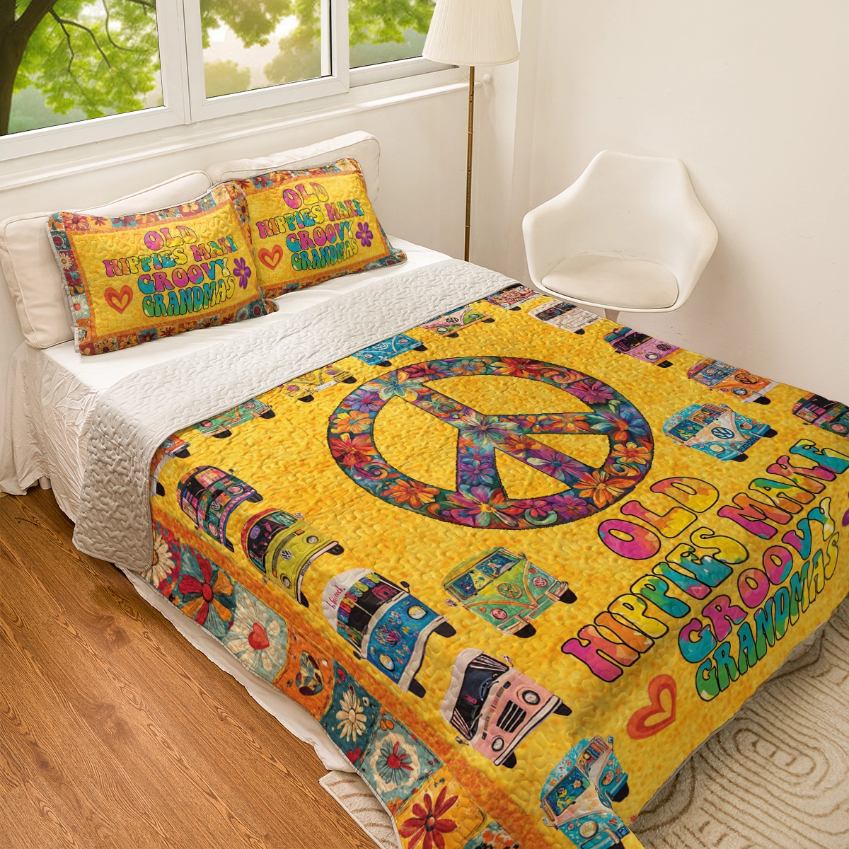 Shineful All Season Quilt 3-Piece Set Hippie Love, Vans, And Groovy Grandma