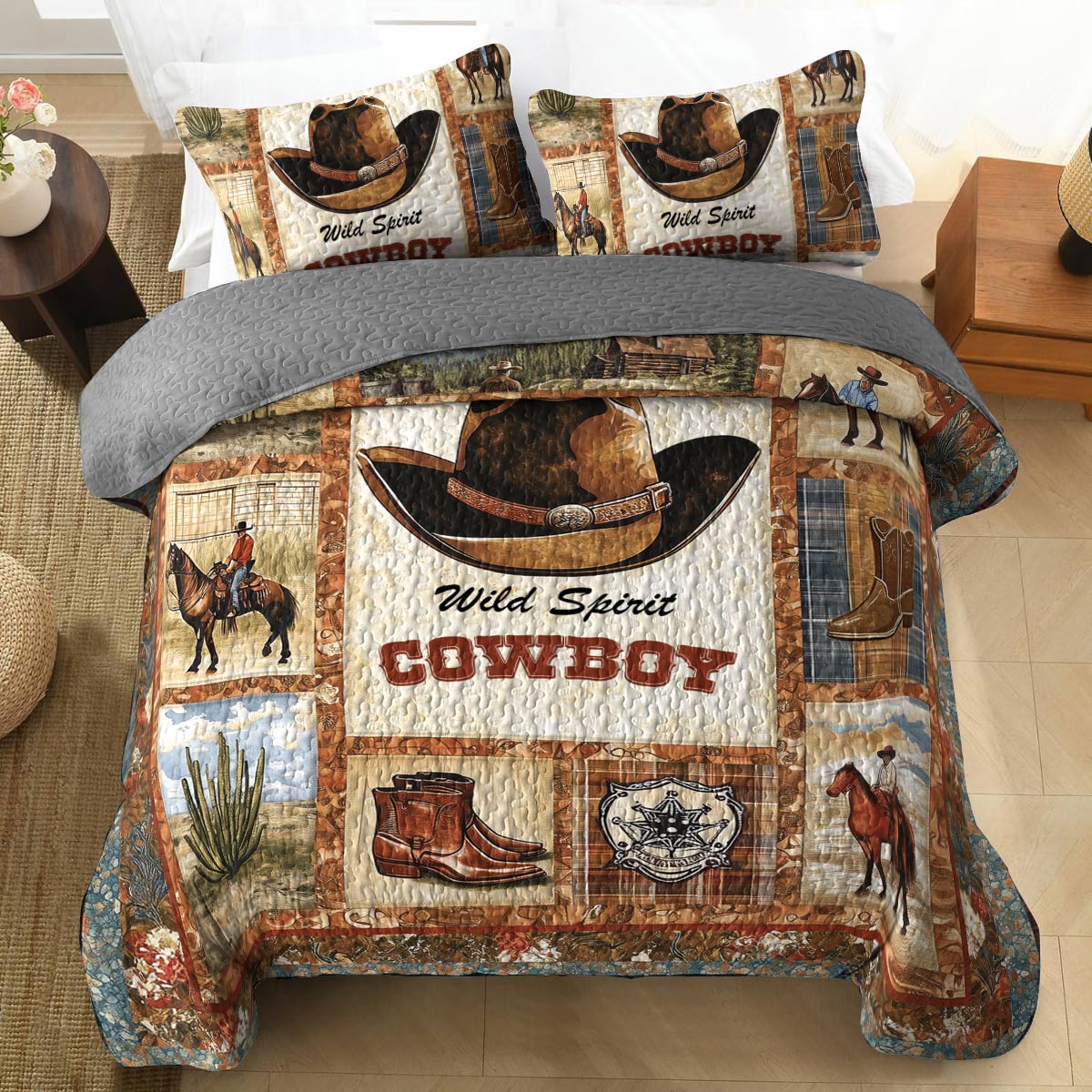 Shineful All Season Quilt 3-Piece Set - Wild Spirit Cowboy
