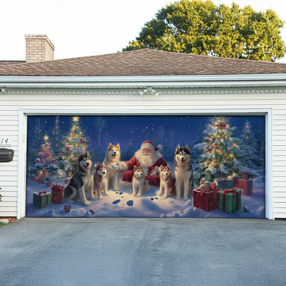 Shineful Garage Door Banner Decoration Santa’s Husky Wonderland