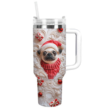 Shineful Glossy Tumbler Cheerful Christmas Pug