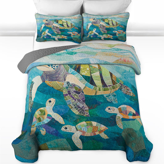 Shineful All Season Quilt 3-Piece Set Oceanic Turtle Family