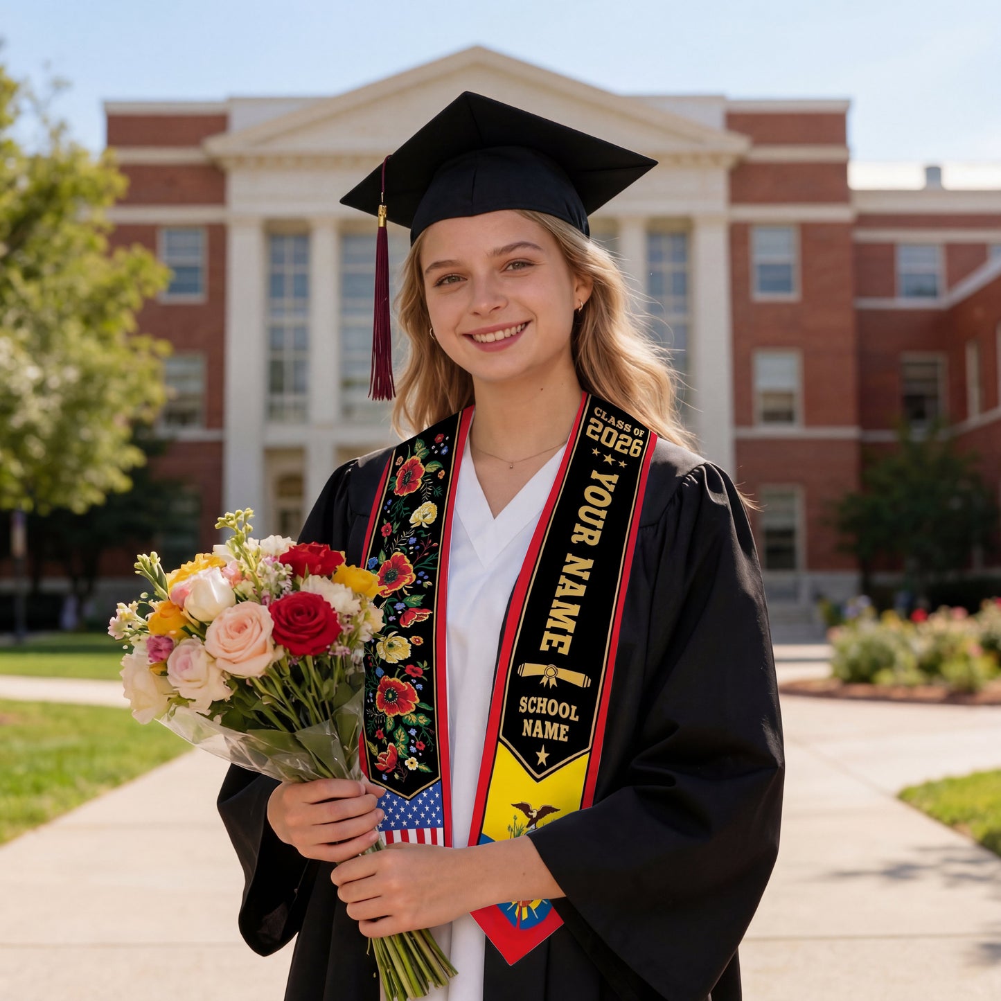 Shineful Graduation Sash Personalized American Ecuador Pride