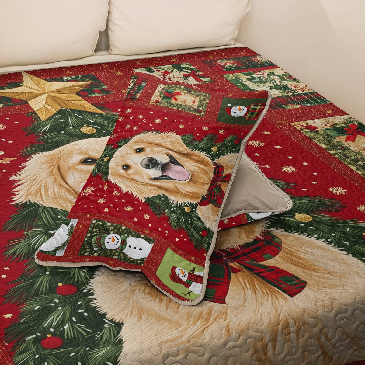 Shineful All Season Quilt 3-Piece Set - Golden Retriever Christmas Fun