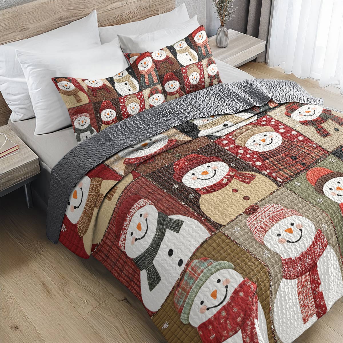 Shineful All Season Quilt 3-Piece Set - Christmas Cozy Snowman Bliss