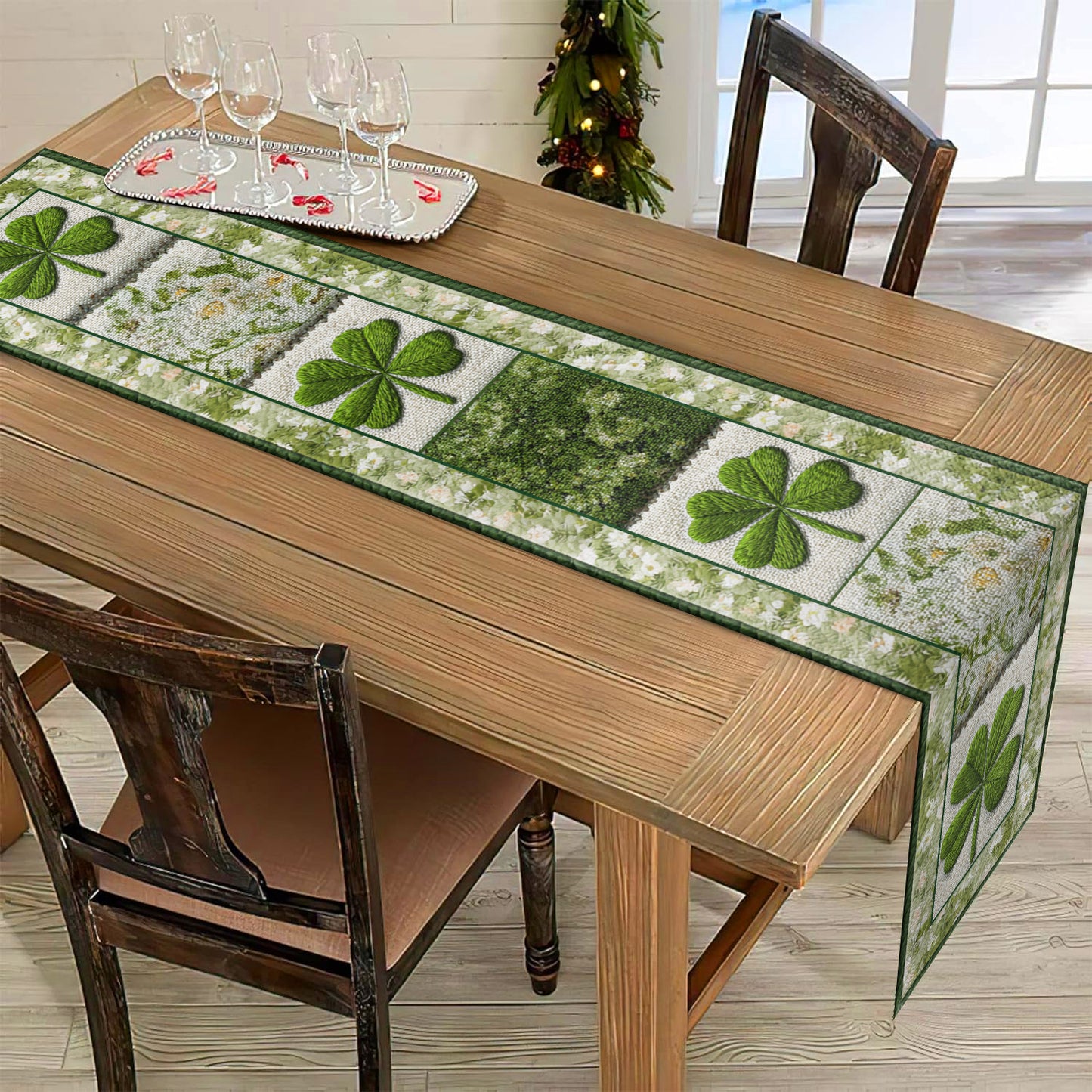 Shineful 2D Flat Print Quilted Table Runner Shamrock Blessing