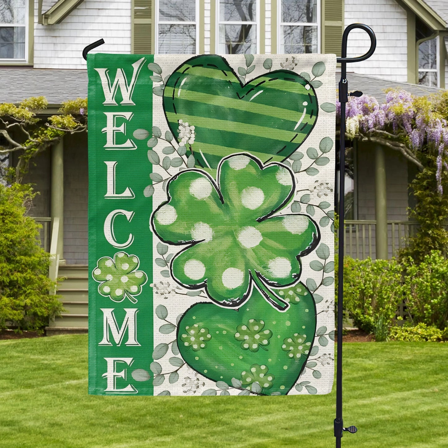 Shineful Gargen Flag 12" x 18" - Welcome Farmhouse Shamrock