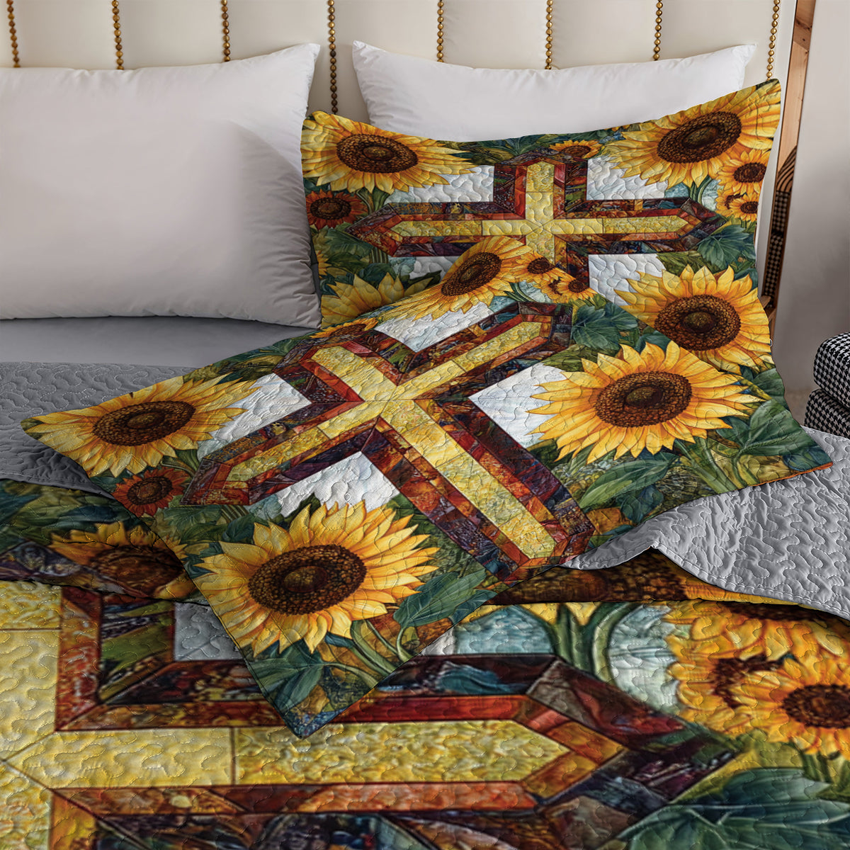 Shineful All Season Quilt 3-Piece Set Sunflower Cross