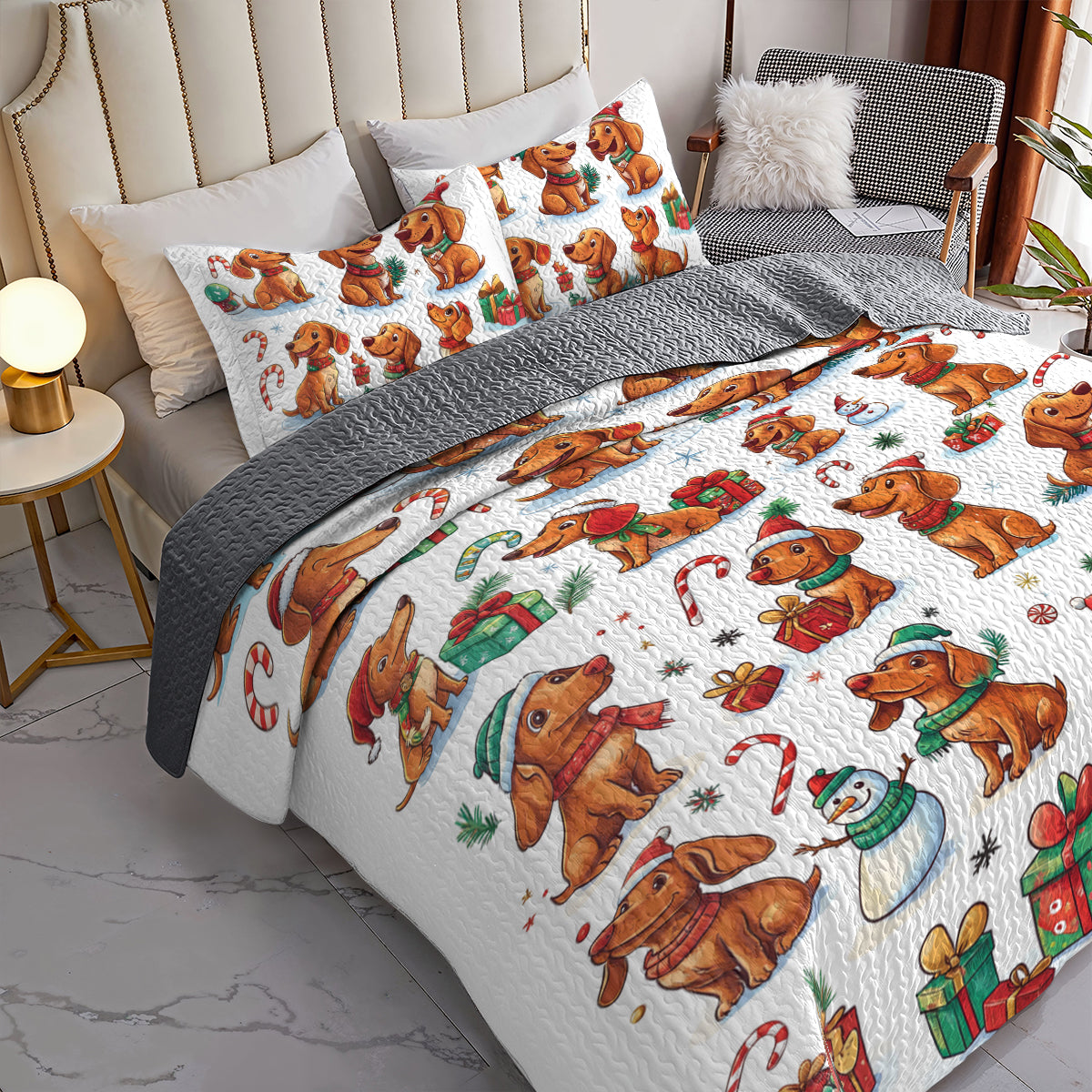Shineful All Season Quilt 3-Piece Set Dachshund Christmas