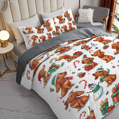 Shineful All Season Quilt 3-Piece Set Dachshund Christmas