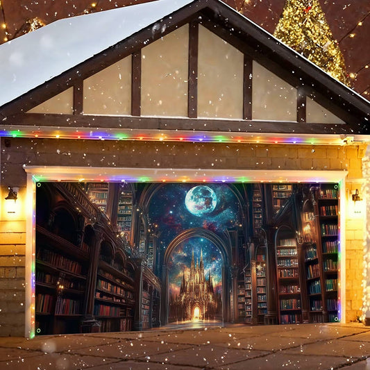 Shineful Garage Door Banner Decoration Enchanted Library
