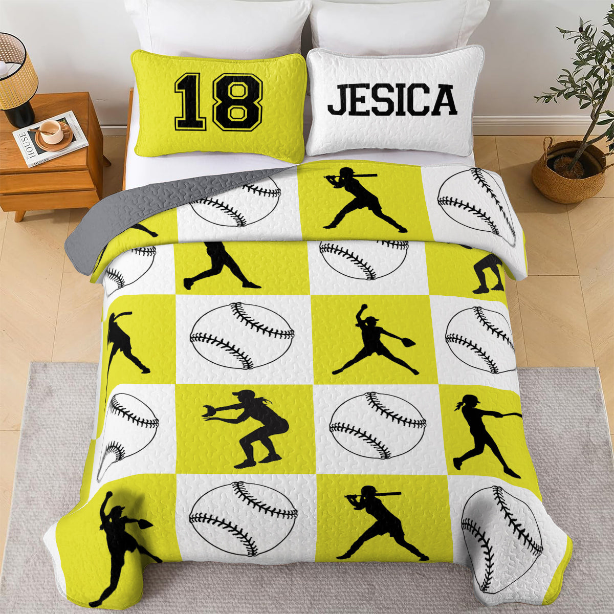 Shineful All Season Quilt 3-Piece Set Personalized Softball