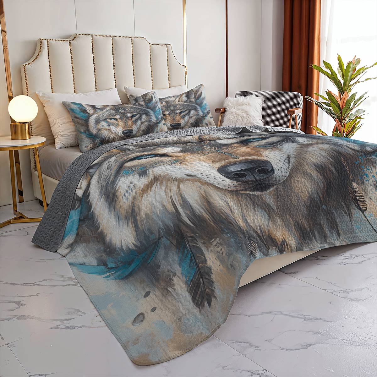 Shineful All Season Quilt 3-Piece Set - Wolf Mystic Spirit