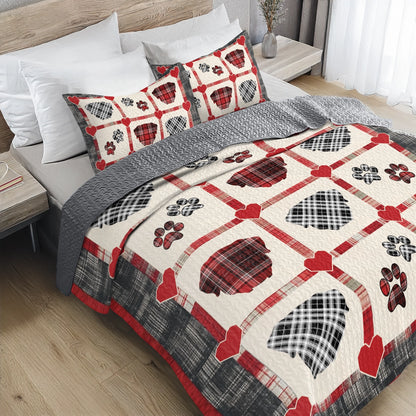 Shineful All Season Quilt 3-Piece Set Rottweiler Plaid Paw Love