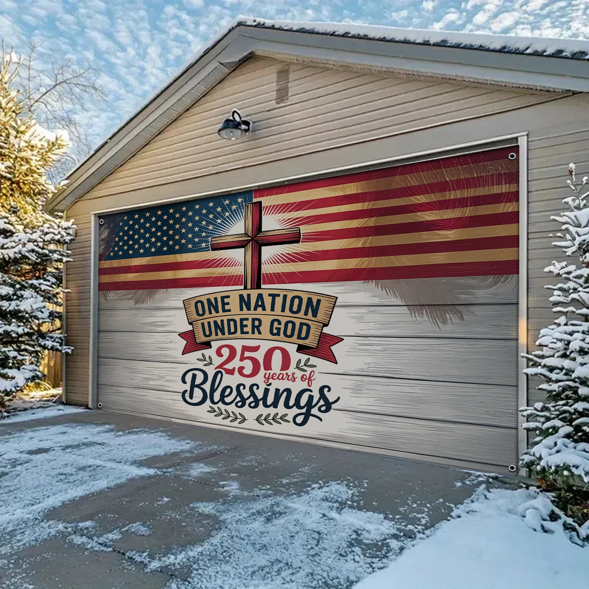 Shineful Garage Door Banner Decoration Faith Over America
