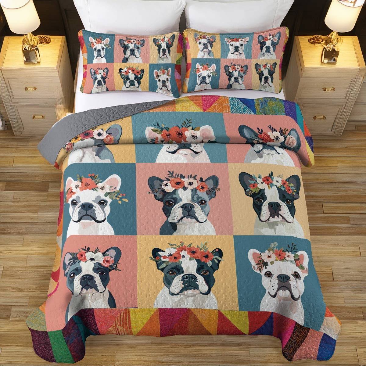 Shineful All Season Quilt 3-Piece Set Floral Frenchie