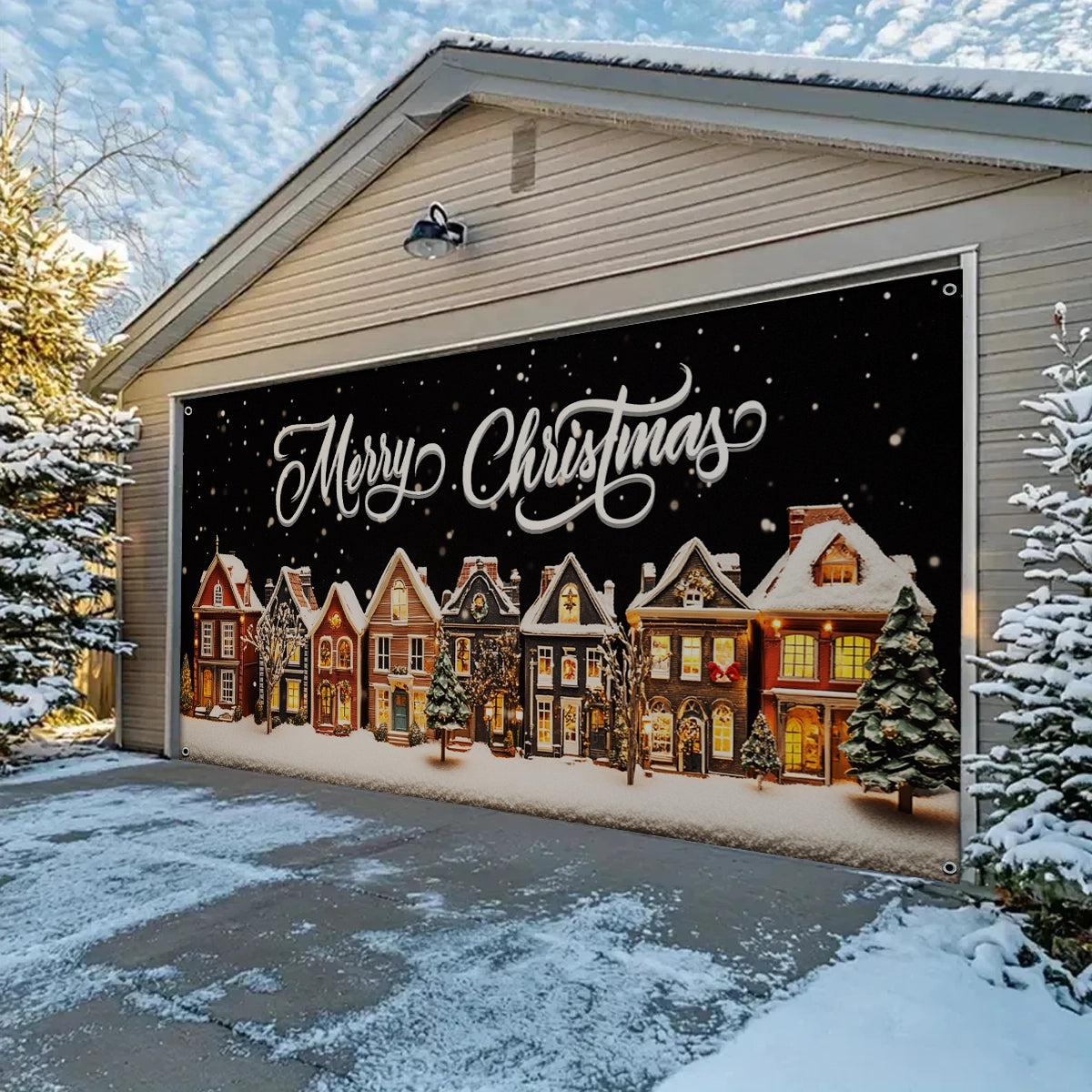 Shineful Garage Door Banner Decoration Holiday Townscape