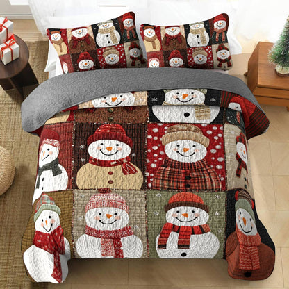 Shineful All Season Quilt 3-Piece Set - Christmas Cozy Snowman Bliss