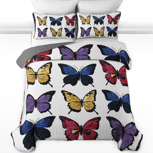 Shineful All Season Quilt 3-Piece Set - Purple Butterfly Bliss