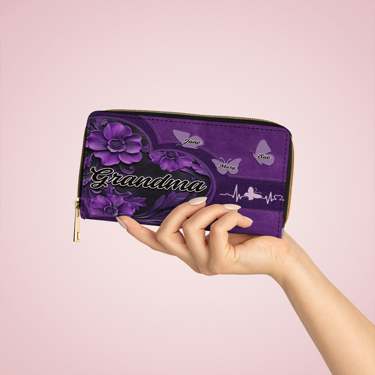 Shineful Leather Clutch Purse With Wristlet Strap Handle Eternal Love Grandma Butterfly