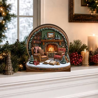 Shineful Christmas Fireplace Miniature Wooden Block