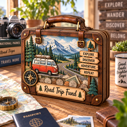 Road Trip Fund Wooden Coin Bank