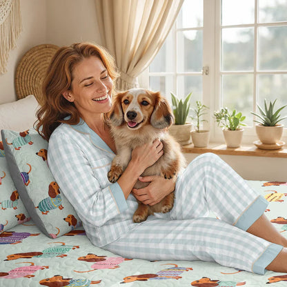 Shineful Quilt 3-Piece Set Colorful Dachshunds