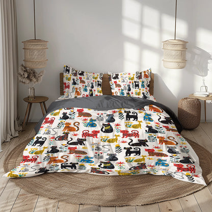 Shineful 3 Pieces Duvet Cover Set Cute Whimsical Cat