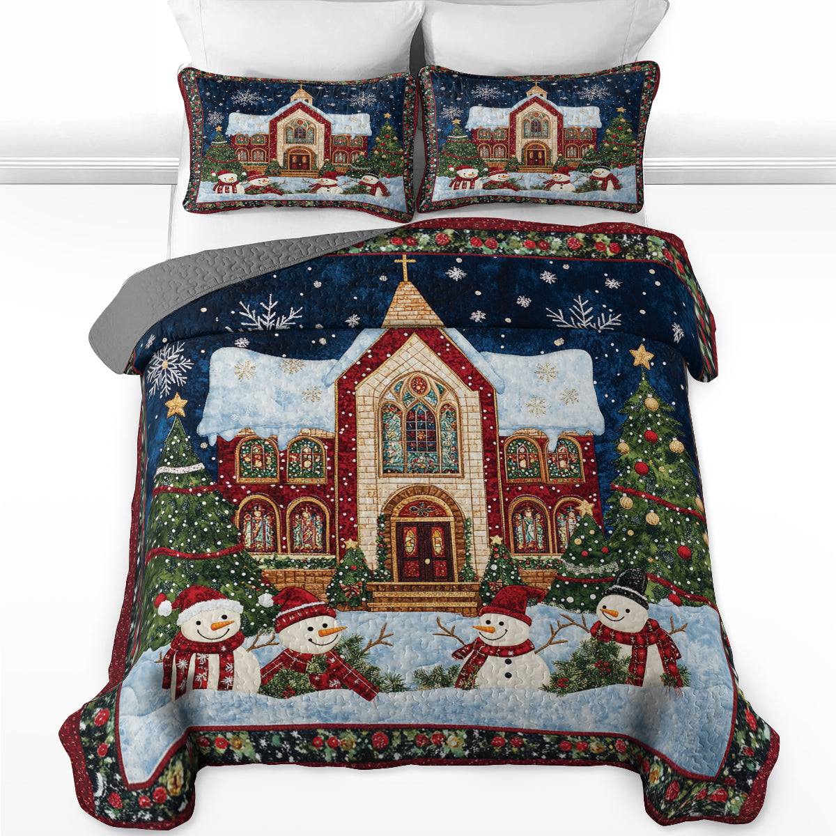 Shineful All Season Quilt 3-Piece Set Christmas Church