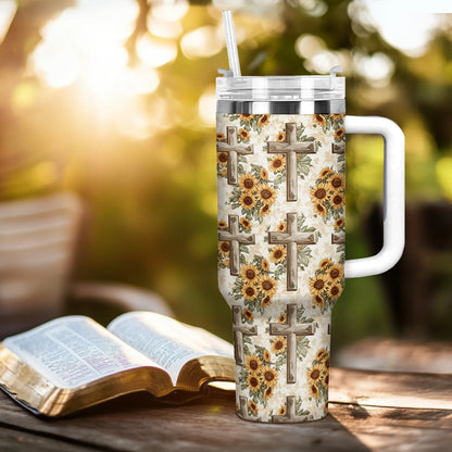 Shineful Tumbler Rustic Sunflower Cross