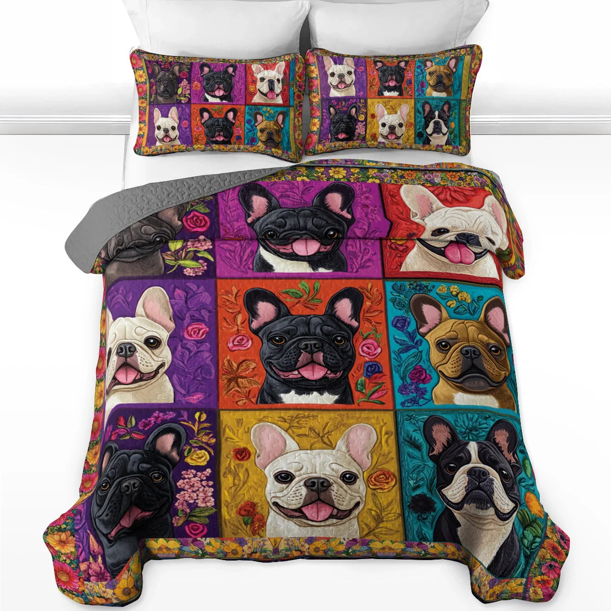 Shineful All Season Quilt 3-Piece Set - French Bulldog Garden Party