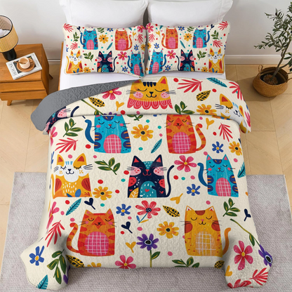 Shineful All Season Quilt 3-Piece Set Colorful Kitty Dreams