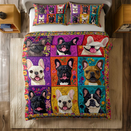 Shineful All Season Quilt 3-Piece Set - French Bulldog Garden Party