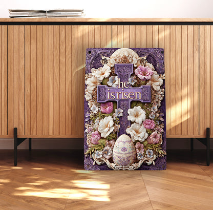 Shineful 2D Metal Sign Ornate Royal Cross “He Is Risen”