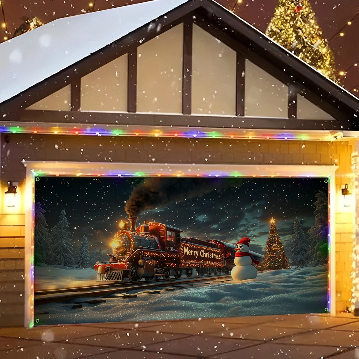 Shineful Garage Door Banner Decoration Winter Magic Railway