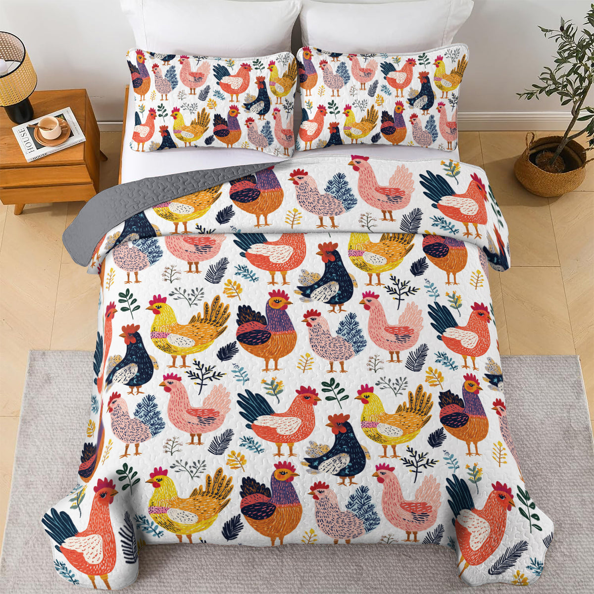Shineful All Season Quilt 3-Piece Set Colorful Rooster