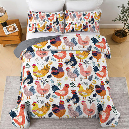 Shineful All Season Quilt 3-Piece Set Colorful Rooster