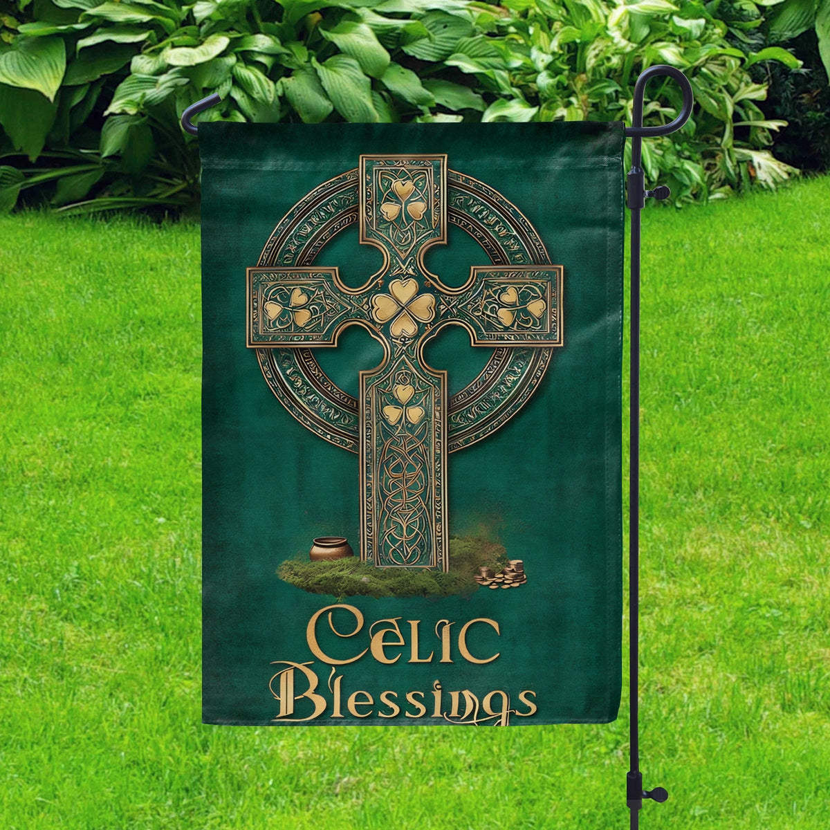 Shineful Gargen Flag 12" x 18" - Celtic Blessings Cross