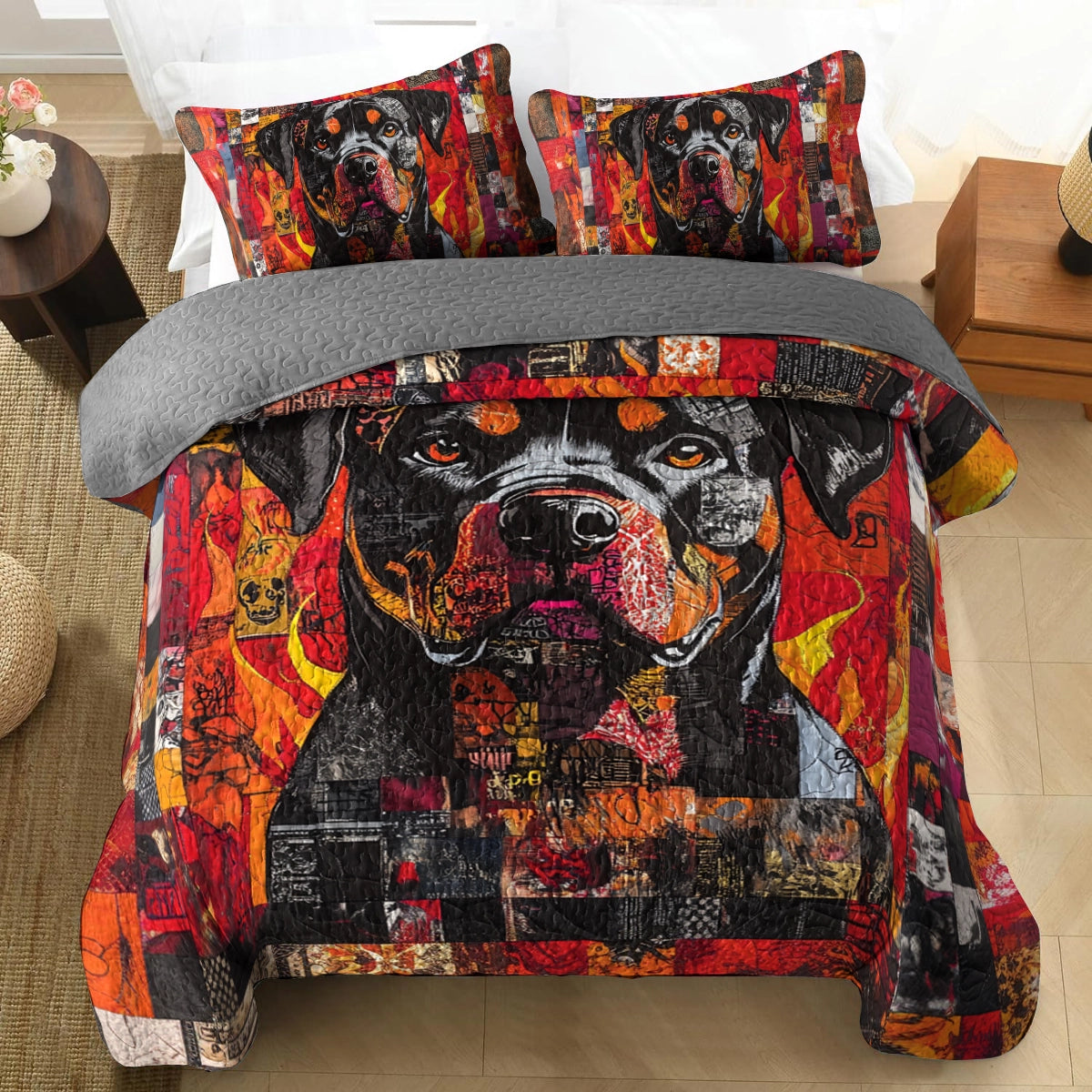 Shineful All Season Quilt 3-Piece Set Guardian Rottweiler