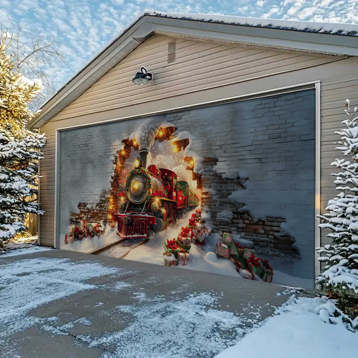 Shineful Garage Door Banner Decoration - Christmas Train 3D