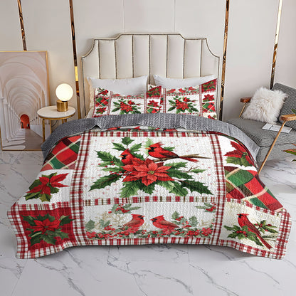 Shineful All Season Quilt 3-Piece Set Festive Christmas Cardinal