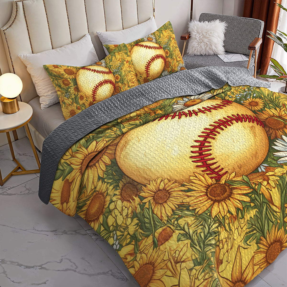 Shineful All Season Quilt 3-Piece Set Sunflower Softball