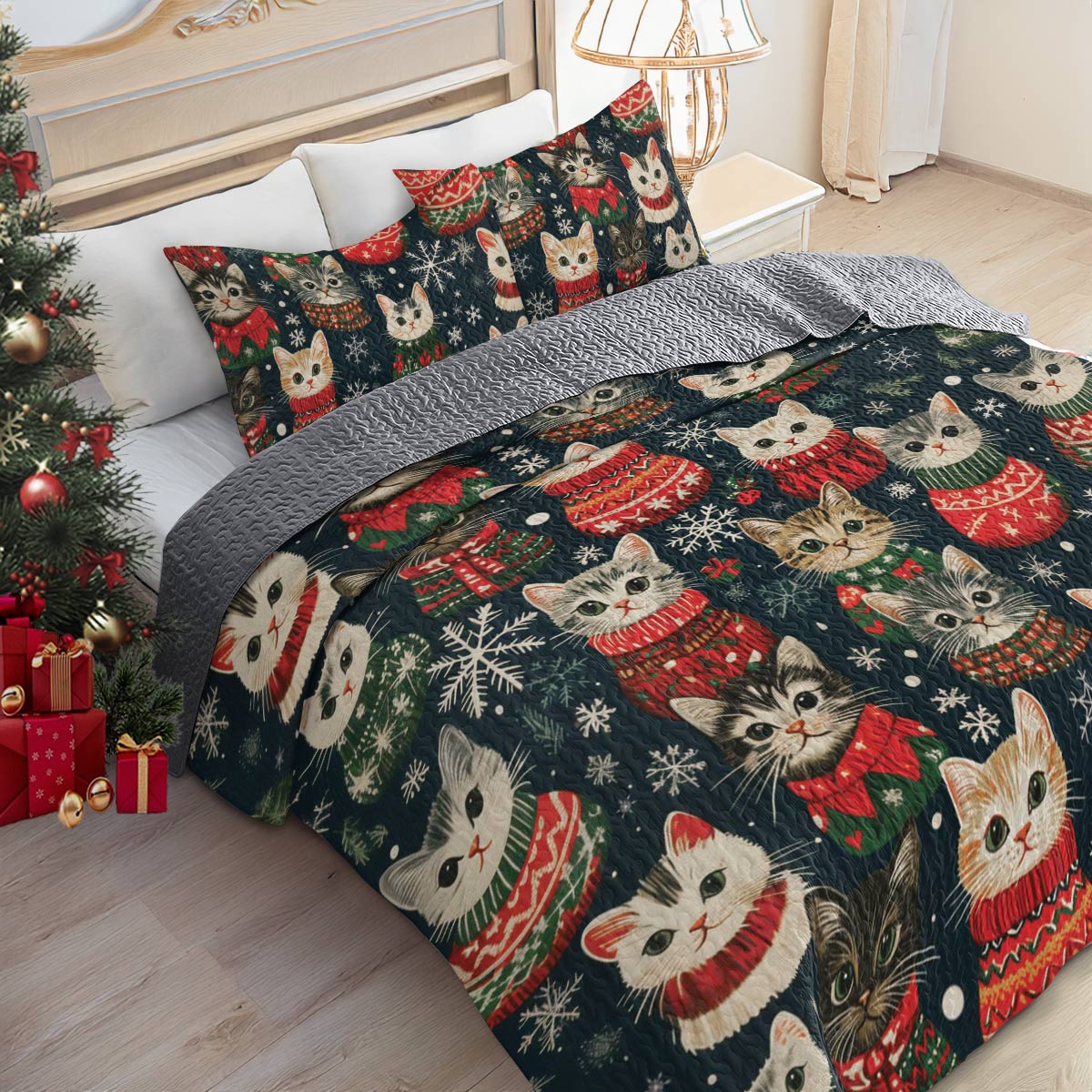 Shineful All Season Quilt 3-Piece Set Meowy Catmas