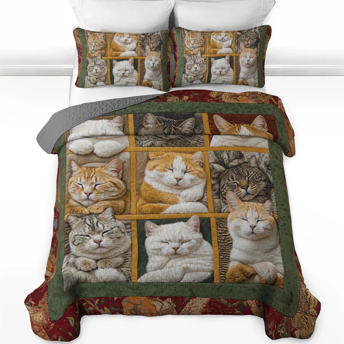 Shineful Quilt 3-Piece Set Sleepy Cats